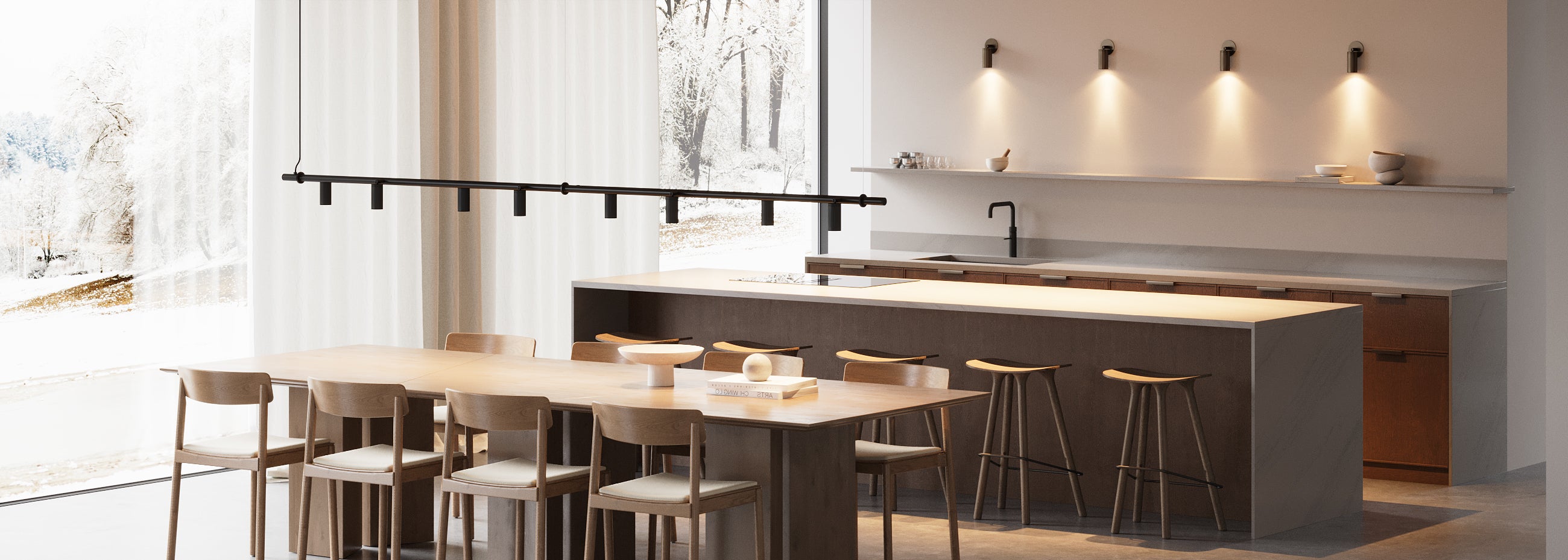 wall and pendant spot light in kitchen