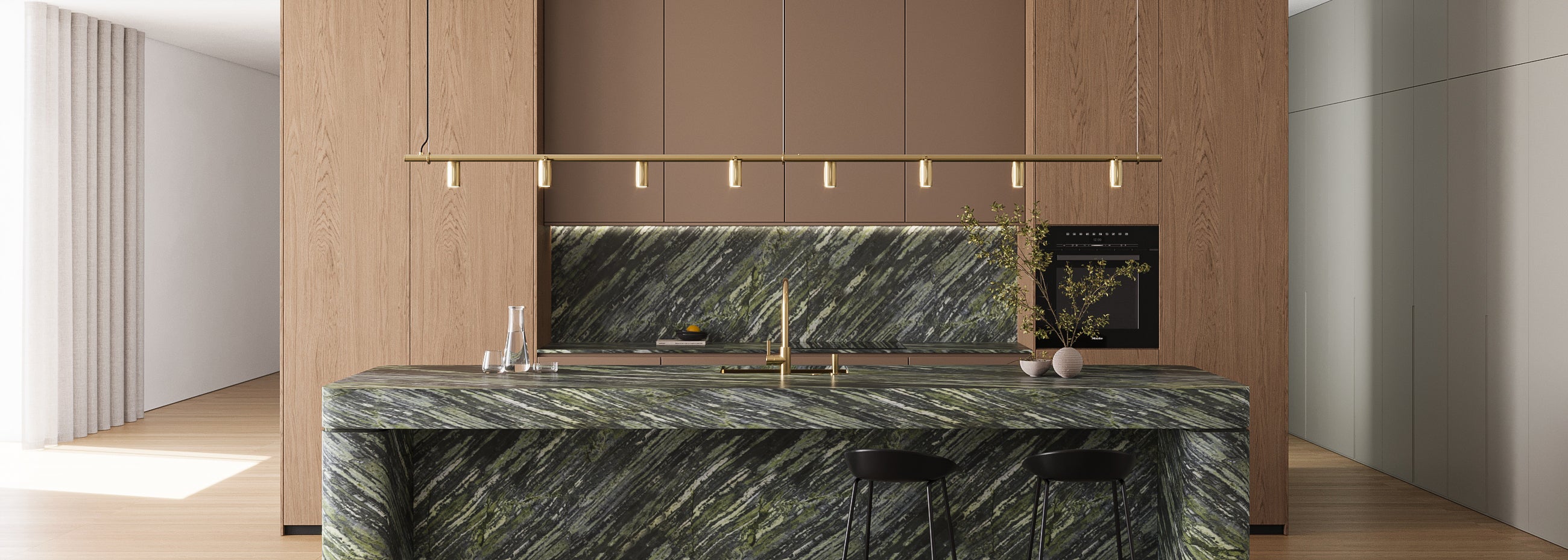 Kitchen light pipe pendant brass