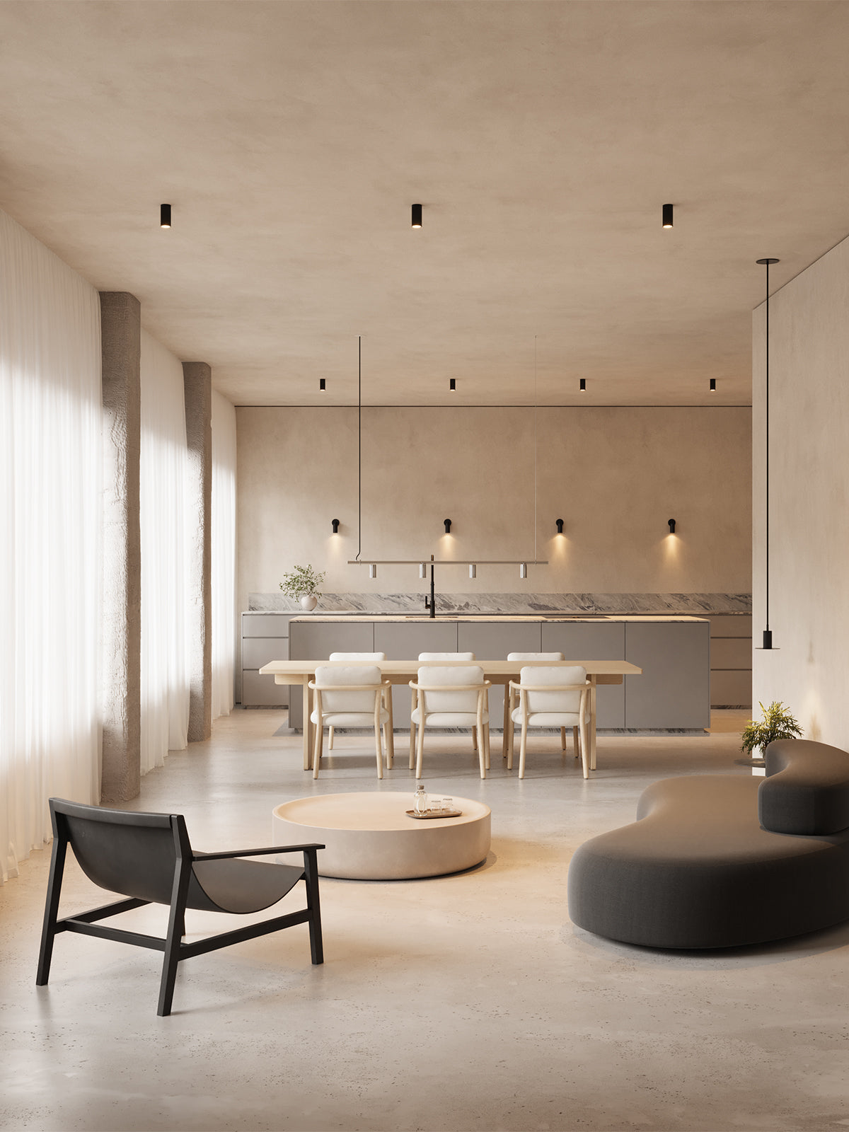 lamps on black aluminium, hangs in kitchen and wall lights