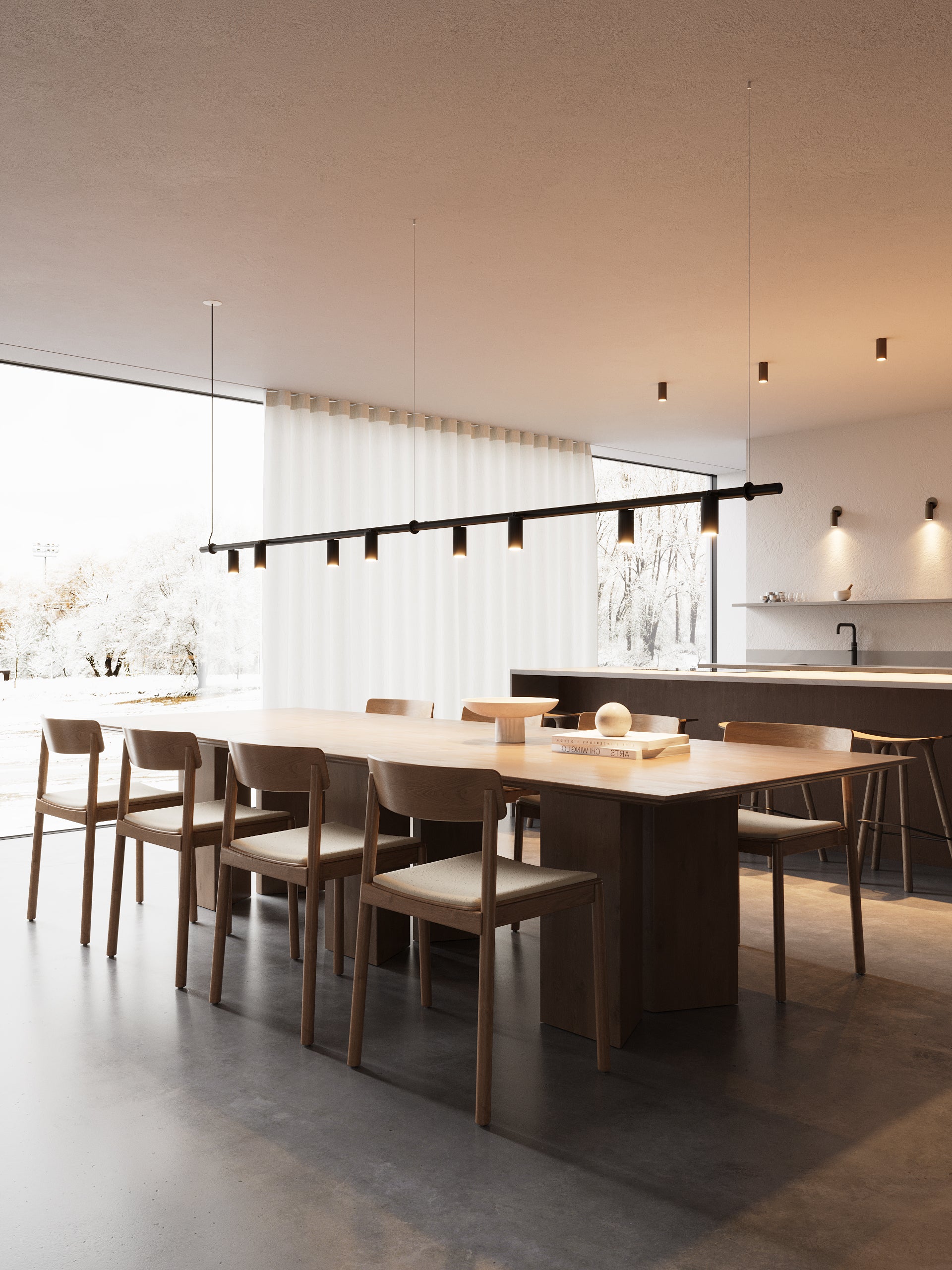 wall and pendant spot light in kitchen