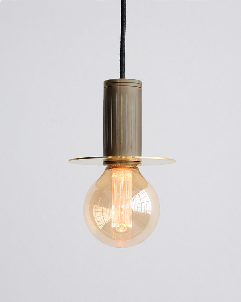 browned brass pendant lamp with shade